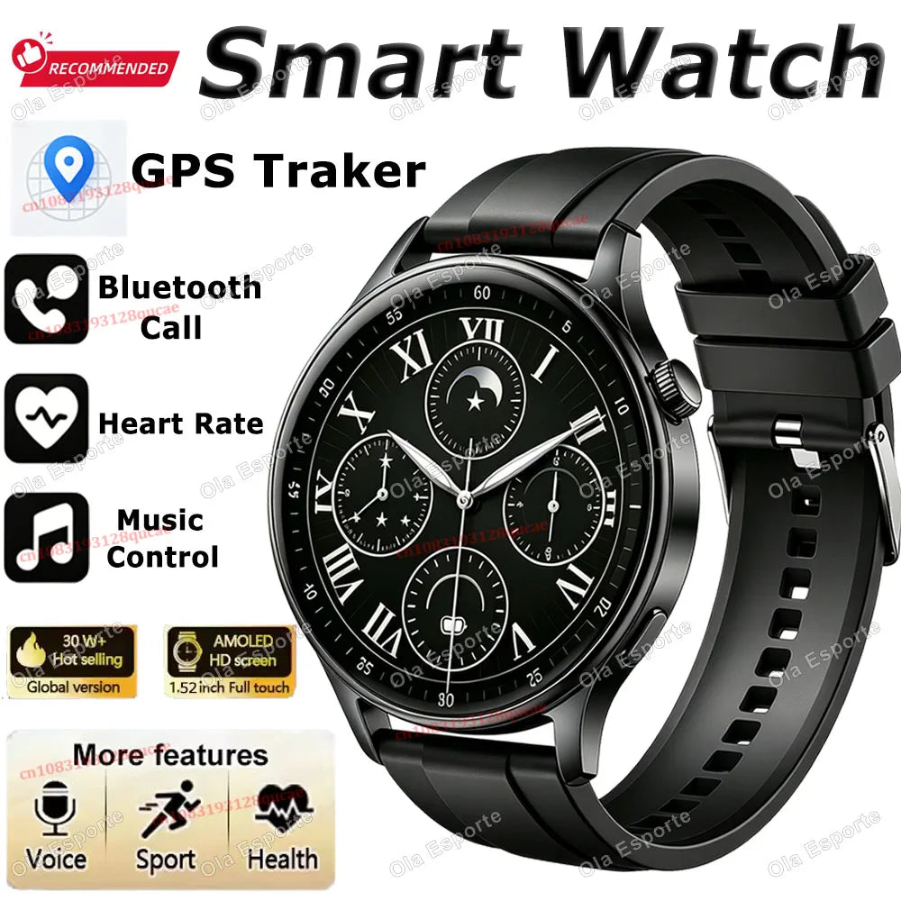 Reloj inteligente 2026 Watch 5 Pro con seguimiento GPS, pantalla AMOLED de 1.52'', resolución 360*360, llamadas BT, monitor de salud, resistente al agua, para hombre Ht30
