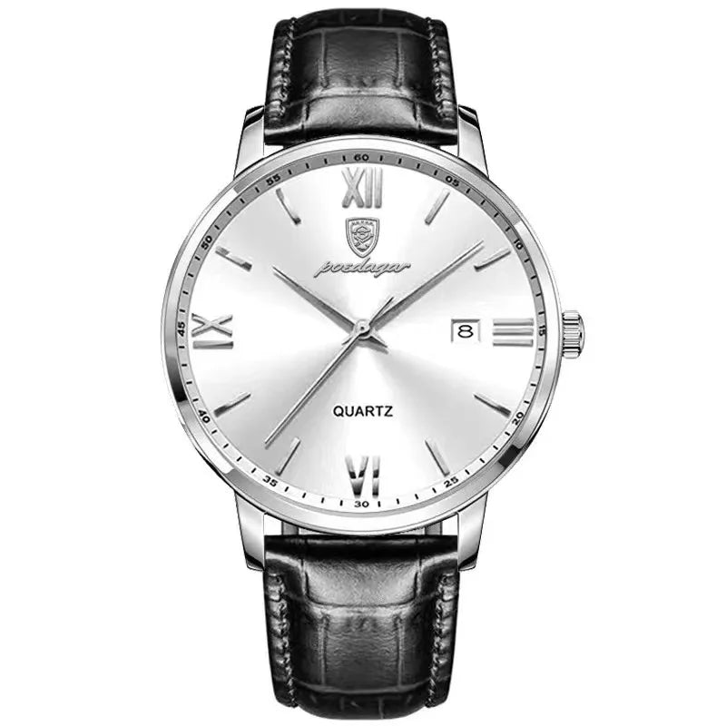Reloj de pulsera de lujo para hombre POEDAGAR, luminoso, resistente al agua, con fecha, correa de piel, reloj de cuarzo a la moda para hombre Reloj Hombre