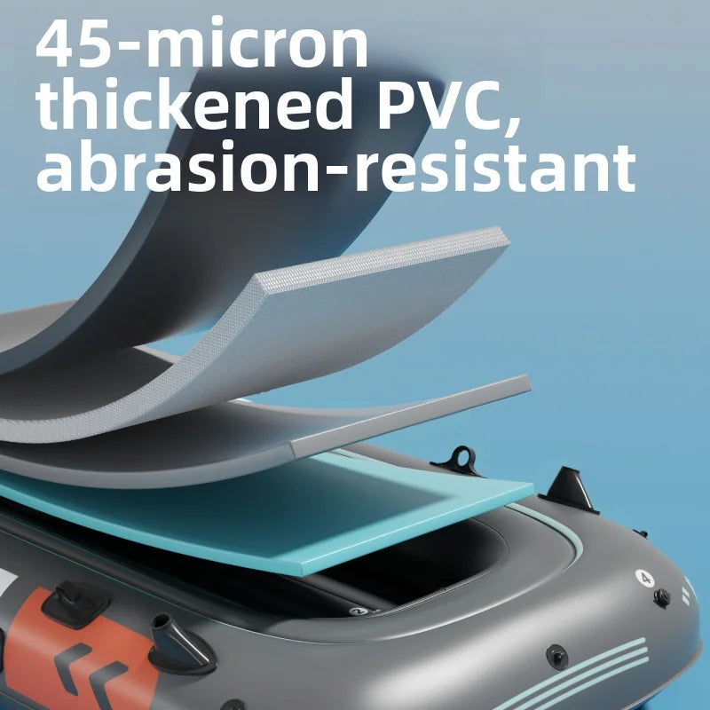 Kayak Inflable para Dos Personas, Bote de Pesca de PVC Reforzado, Plataforma Elevada, Resistente al Desgaste, Portátil, para Deportes Acuáticos al Aire Libre