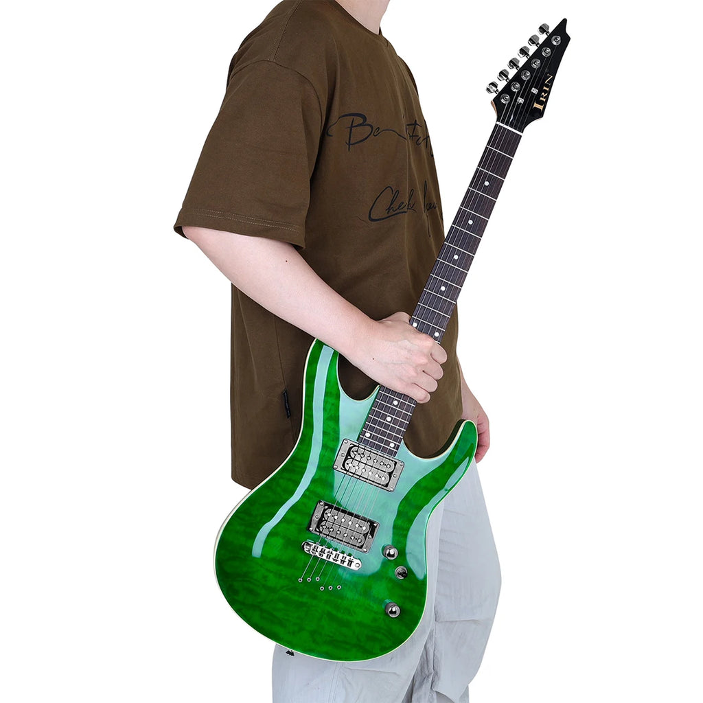 IRIN-Kit verde para guitarra eléctrica, tecnología, diapasón de madera, perspectivas, sonido melodioso elegante para guitarra principiante, el mejor regalo