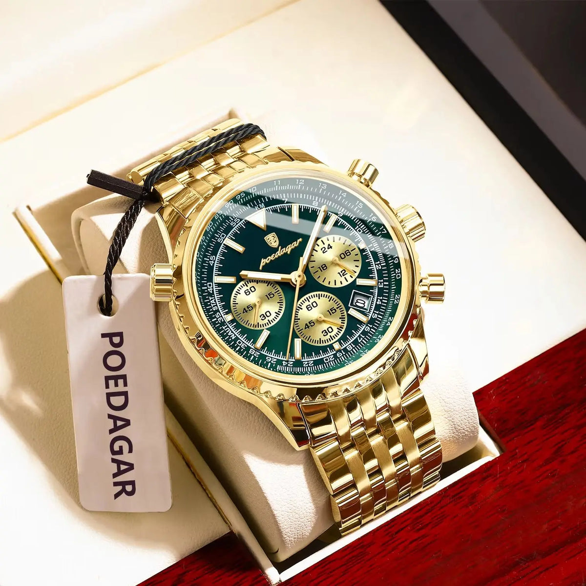 Reloj de hombre de moda POEDAGAR, cronógrafo, fecha, resistente al agua, luminoso, reloj de cuarzo deportivo de lujo para hombre con correa de acero inoxidable