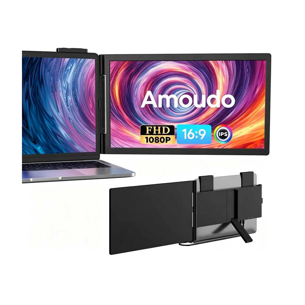 Monitor portátil Amoudo de 14 pulgadas, resolución FHD 1920 x 1080P, 60 Hz, pantalla IPS, extensión de monitor para portátiles, pantalla dual para portátiles, compatible con Windows, Mac y dispositivos móviles Android,