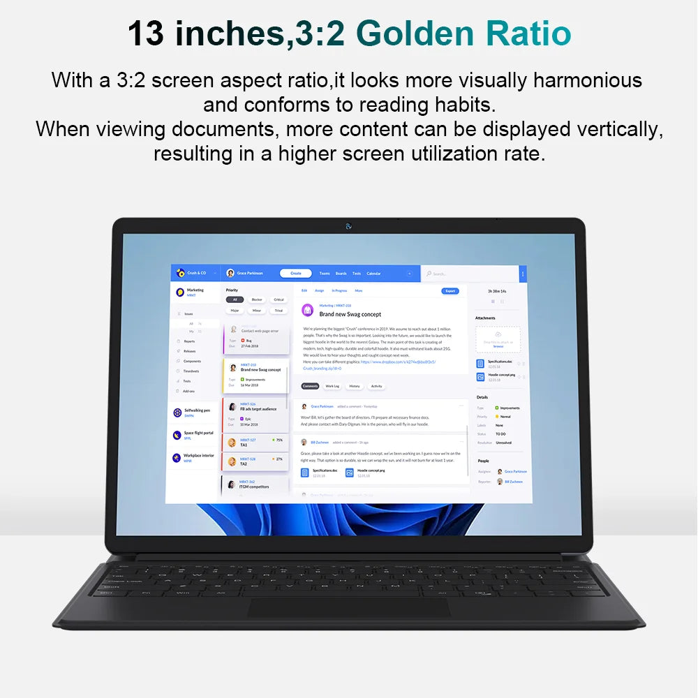Ninkear S13 Neo Portátil Tablet 2 en 1, Pantalla IPS 3K de 13 Pulgadas Formato 3:2, Intel N150, Teclado Magnético Desmontable, Batería de Larga Duración, Conectividad Versátil y Funciones de IA