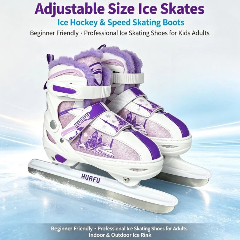 Patines de Hielo de Tamaño Ajustable, Botas de Hockey sobre Hielo y Patinaje de Velocidad, Aptas para Principiantes, Patines de Hielo Profesionales para Niños y Adultos