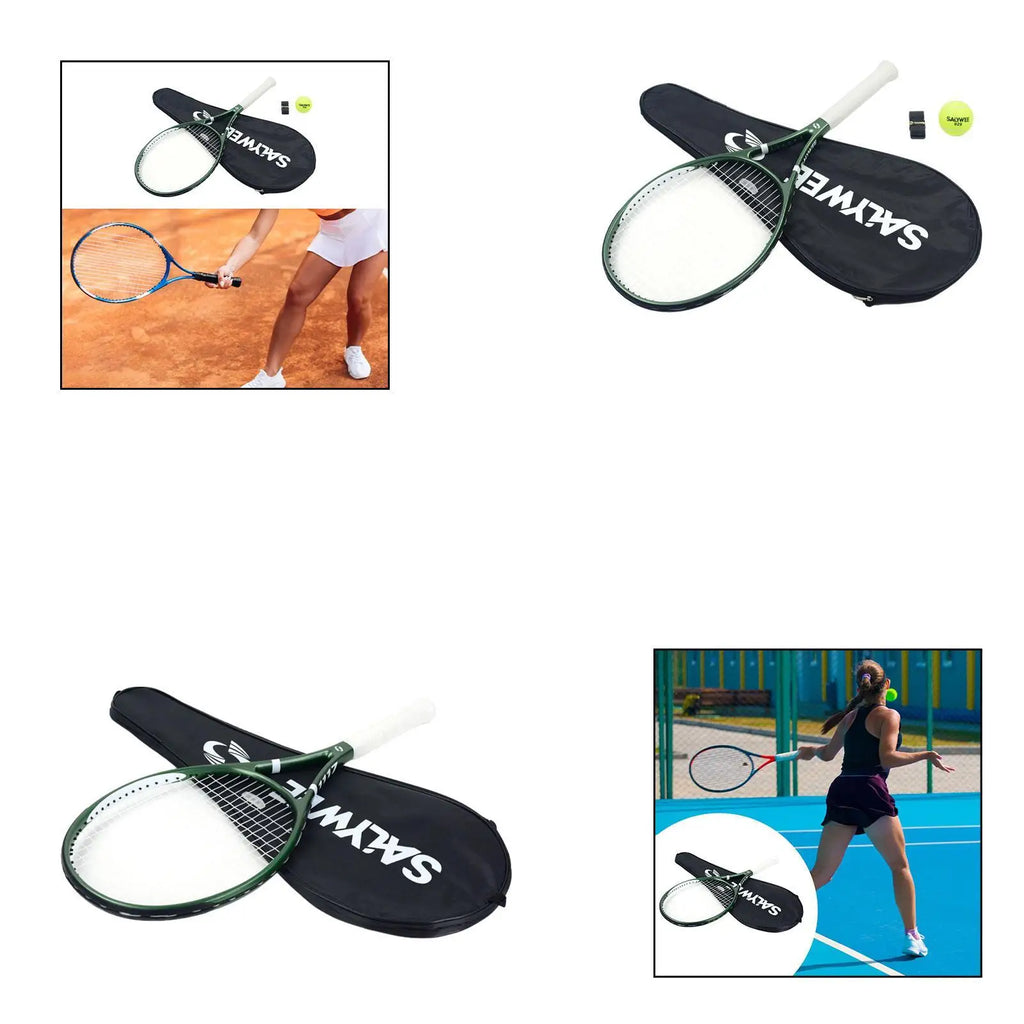 Raqueta de tenis ligera de fibra de carbono con mango antideslizante, herramienta de entrenamiento con bolsa para adultos y principiantes