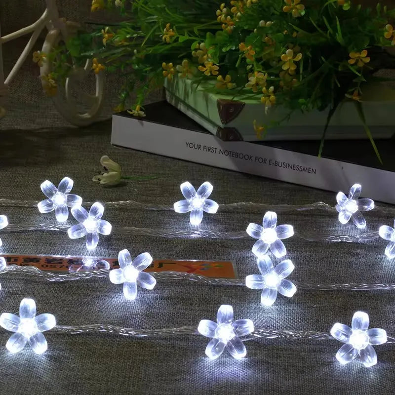 Guirnalda de luces LED de flores de cerezo, funciona con pilas, resistente al agua, 10/20/40/80 LED, para decoración de fiestas y bodas