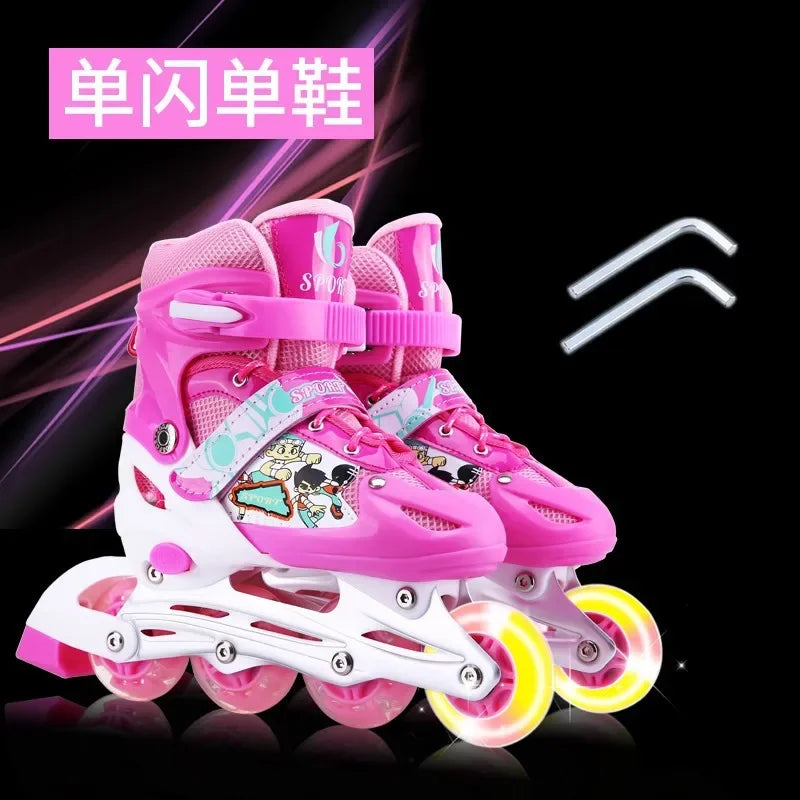Patines en línea ajustables para niños con ruedas de luz intermitente.