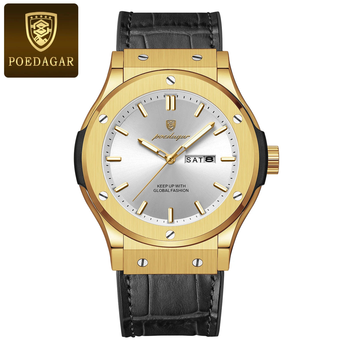 Reloj de lujo para hombre POEDAGAR, resistente al agua, con fecha y día, luminoso, correa de silicona, reloj de cuarzo a la moda para hombre