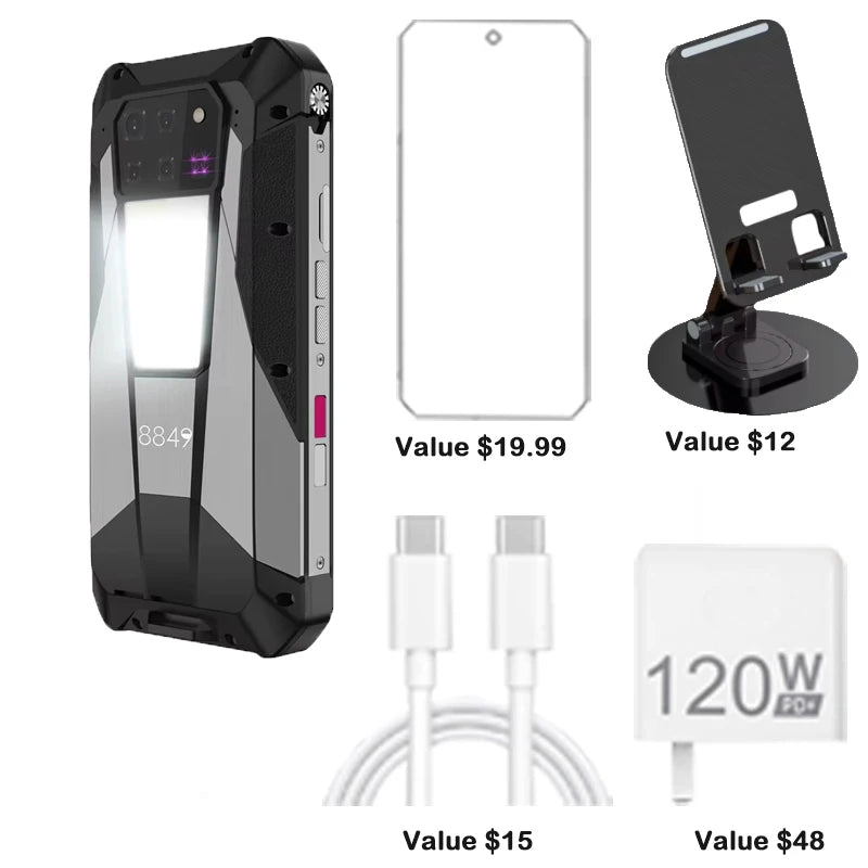 Teléfono inteligente resistente Unihertz Projector 8849 Tank 3 Pro, 23800 mAh, 100 lúmenes, cámara de 200 MP, Android 15, Dimensity 8200, 512 GB, para exteriores, IP68