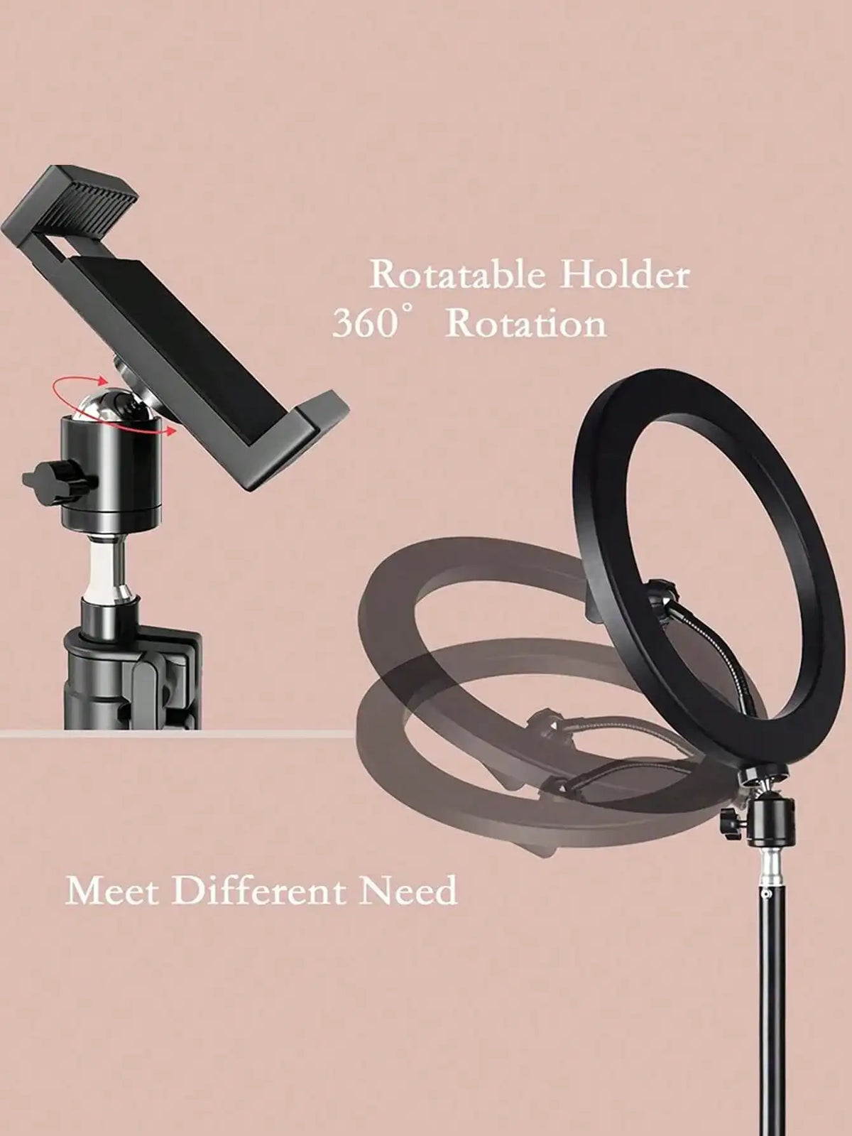 Trípode de 110 cm + clip en forma de O, equipado con anillo de luz de 10 pulgadas para transmisión en vivo y accesorio para selfies en vivo.