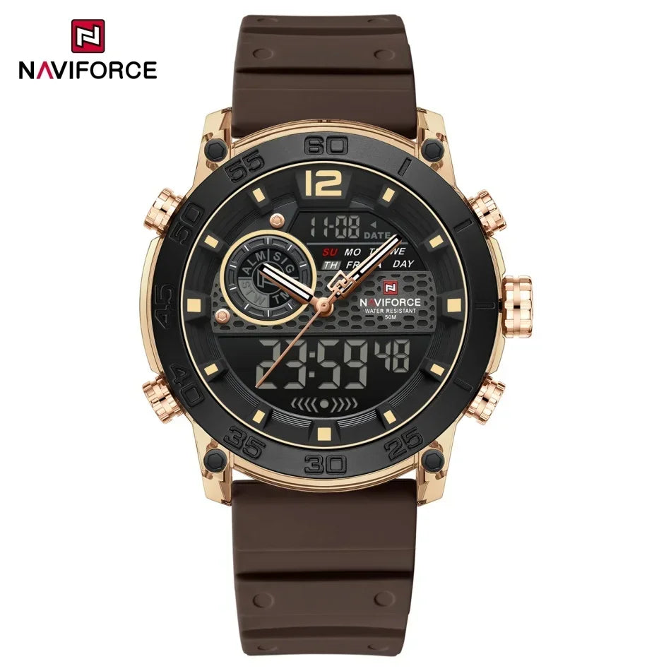 Reloj deportivo de moda para hombre NAVIFORCE, estilo militar, pantalla dual, resistente al agua, reloj de pulsera digital de cuarzo, adecuado para adolescentes 2026