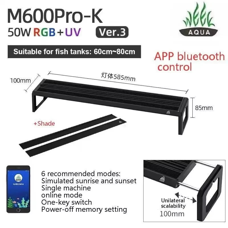 WEEK AQUA M Series V3 and Extendable Bracket RGB+UV Full Spectrum LED Plant Lamp APP Control Planted Tank Fish Tank Lighting