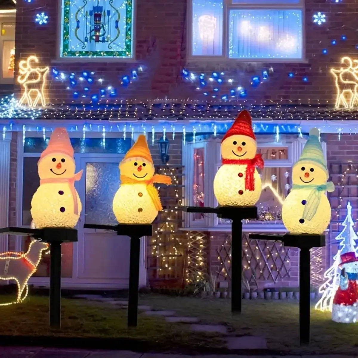 Luz solar LED de muñeco de nieve para jardín, estaca de suelo para exteriores, luces solares navideñas para camino, decoración de césped y patio de Navidad