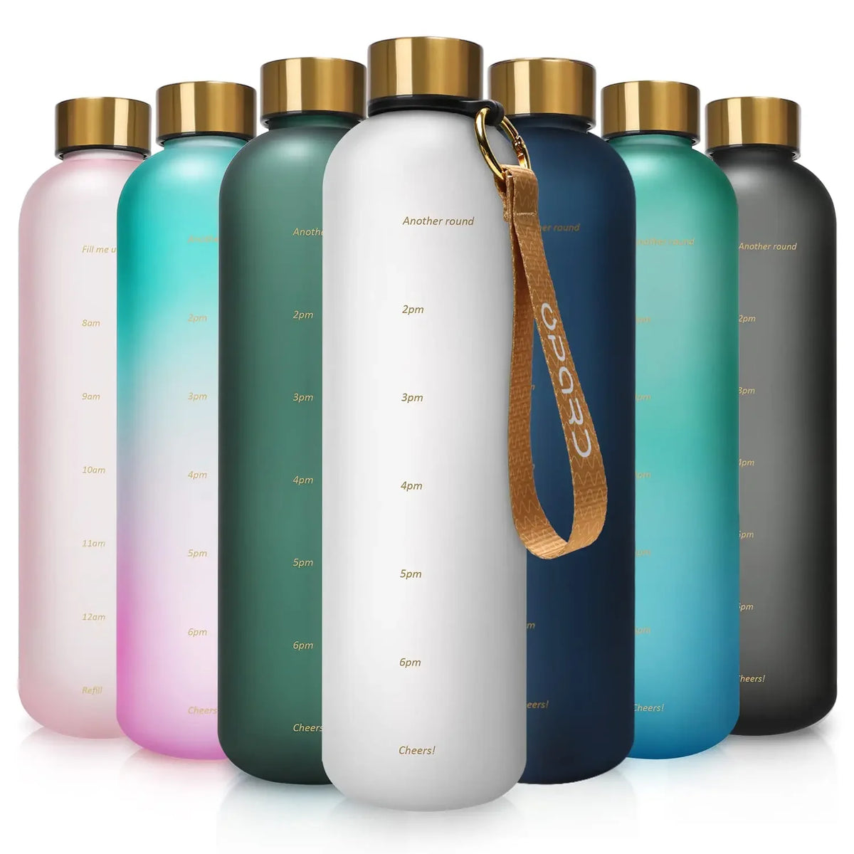Nueva botella de agua de 1L con sello de tiempo, sin BPA, reutilizable, para deportes de Fitness, viajes al aire libre, taza de agua a prueba de fugas, hervidor esmerilado