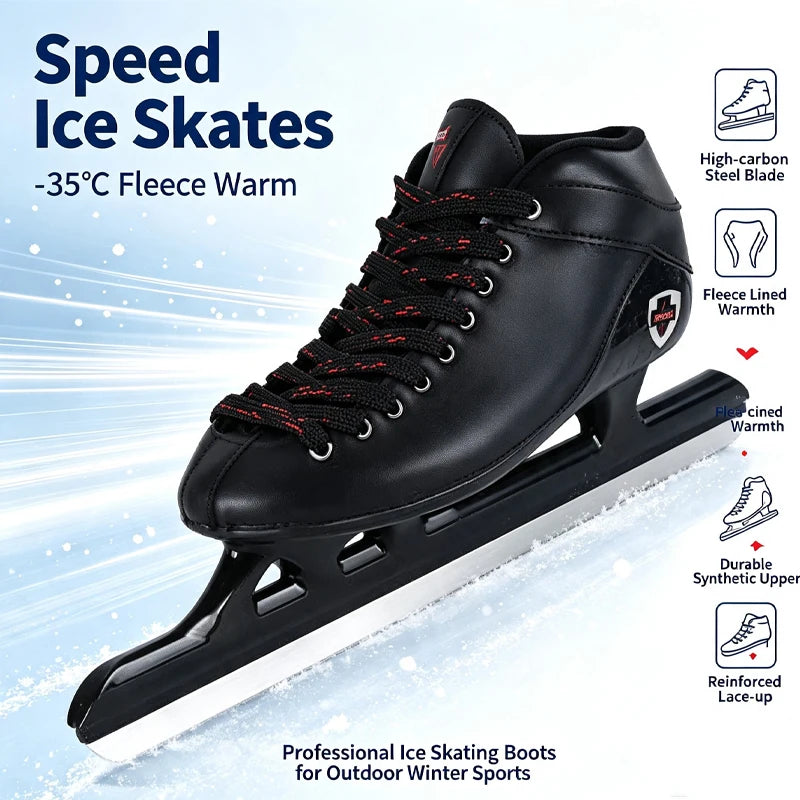 Patines de Hielo de Velocidad para Adultos, Forrados de Felpa, Cálidos, con Carcasa Rígida de Cuero Sintético, Patines de Competición Unisex