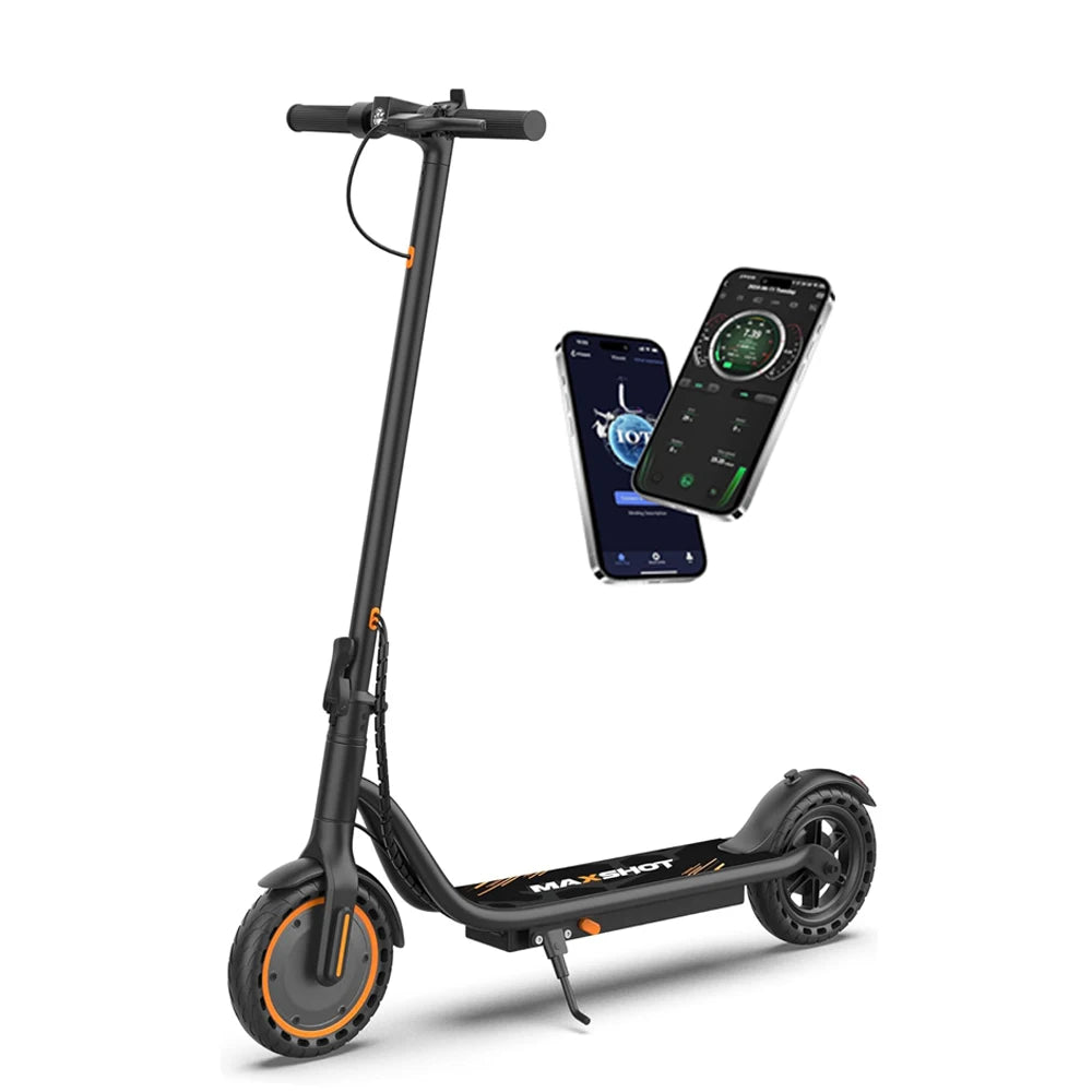Patinete eléctrico Naxxor+ negro con app en dos teléfonos y soporte de plegado
