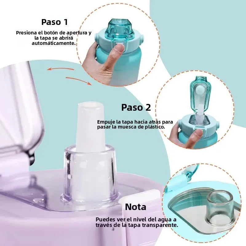 Botella de agua de 2L con pajita, botella de agua deportiva de gran capacidad, botella portátil para viajes, fitness y deportes con marcador de tiempo.