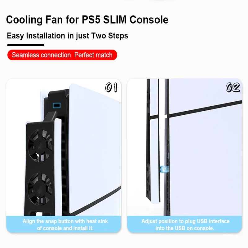 Ventilador de refrigeración para juegos, sistema de refrigeración eficiente con luz LED y reducción de ruido para consola PS5 Slim, versión con disco y digital