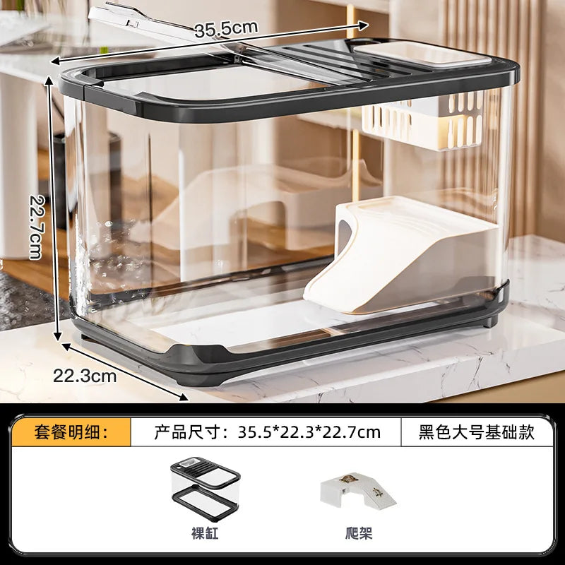 Modern Small Rectangle Plastic Fish Tank Set Creative Home Aquarium with Lid - Fish Tank Kit for Small Fish or Shrimp