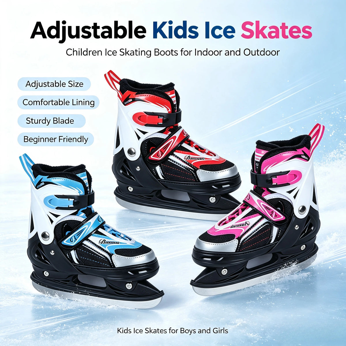 Patines de hielo y patines de ruedas de tamaño ajustable con forro térmico grueso y cálido para niños, hombres y mujeres.