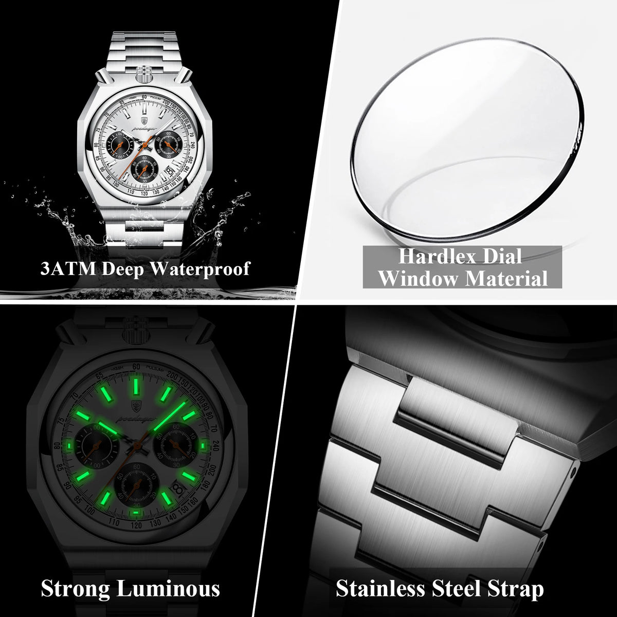 POEDAGAR Functional Male Wristwatch Luminous Waterproof Stainless Steel Classic Men Watch Date Chronograph Men's Quartz Watches