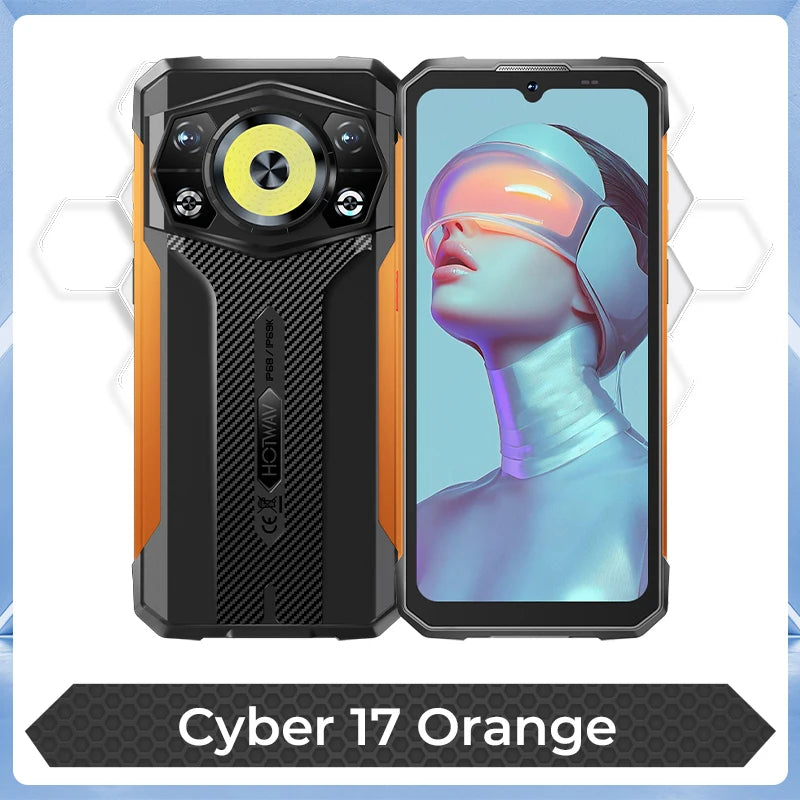 HOTWAV Cyber 17 Rugged Smartphone Android 16 6.75'' 120Hz RGB Dynamic Light Mobile Phone 350LM 6200mAh 20W 6GB 128GB Cellphone
