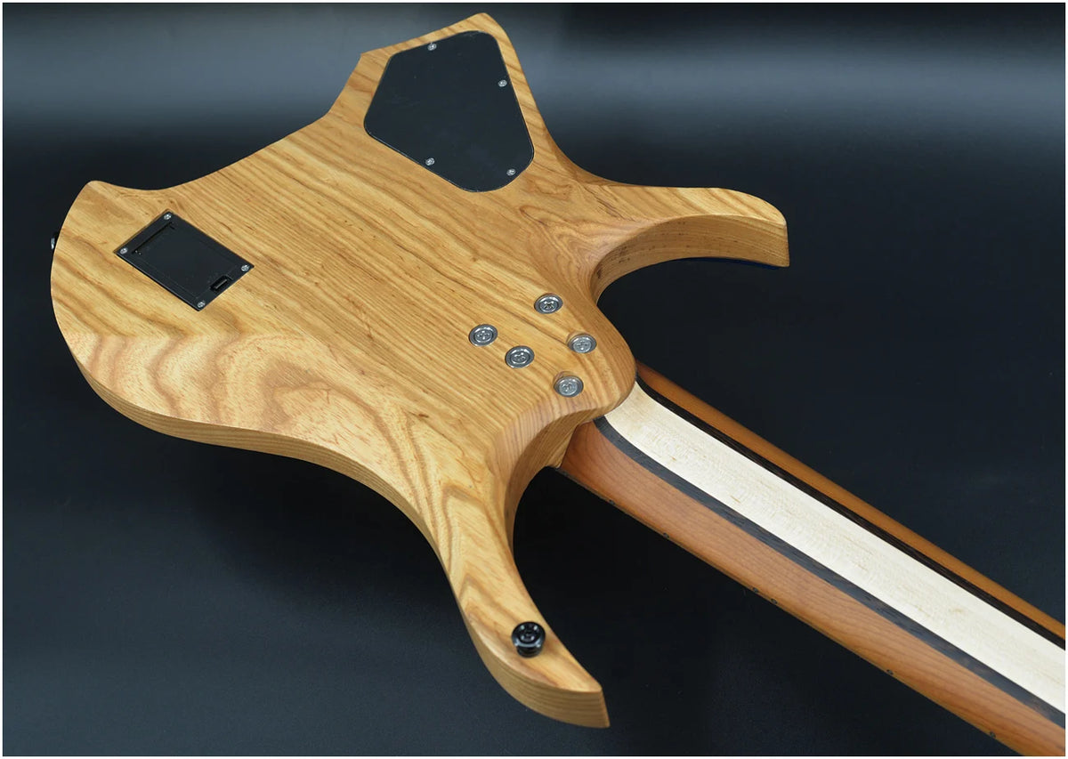 Guitarra NK 2026, con trastes en forma de abanico, 8 cuerdas, cuello con unión en forma de cuña, guitarra eléctrica sin clavijero, color azul brillante, cuello de arce, envío gratuito.