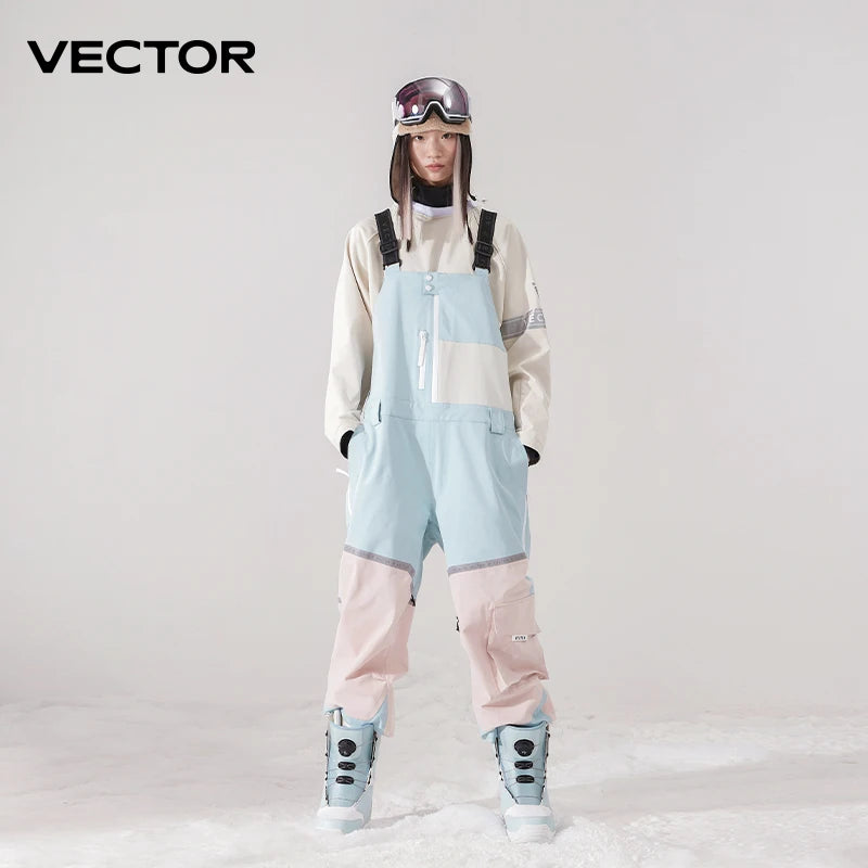 VECTOR-pantalones de esquí gruesos para hombre y mujer, monos rectos, mono, babero de esquí, impermeable, cálido, a prueba de viento, deportes al aire libre, Snowboard