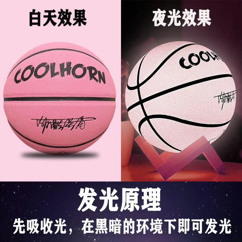 Baloncesto luminoso fluorescente tamaño 5 y tamaño 7 regalo al aire libre femenino resistente al desgaste estándar para niños y adultos