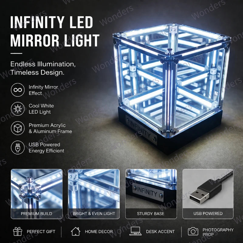 Caja LED hipercubo, decoración DIY, lámpara de mesa inalámbrica, vitrina para figuras, espejo infinito, caja 4D, adorno de túnel abismal