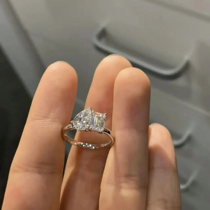 Anillo Toi Et Moi con Diamante Cultivado en Laboratorio, Corte Pera y Esmeralda, Certificado IGI, 2.0ctw, E VS1, Anillo de Compromiso de Oro Blanco 14K, Joyería, Regalo