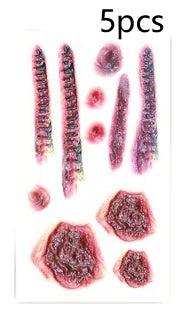 5/10 Uds. Pegatinas de tatuaje temporal de cicatriz de Halloween, tatuaje facial de coágulo de sangre roja, regalos de Cosplay impermeables para hombres y mujeres, decoración de fiesta
