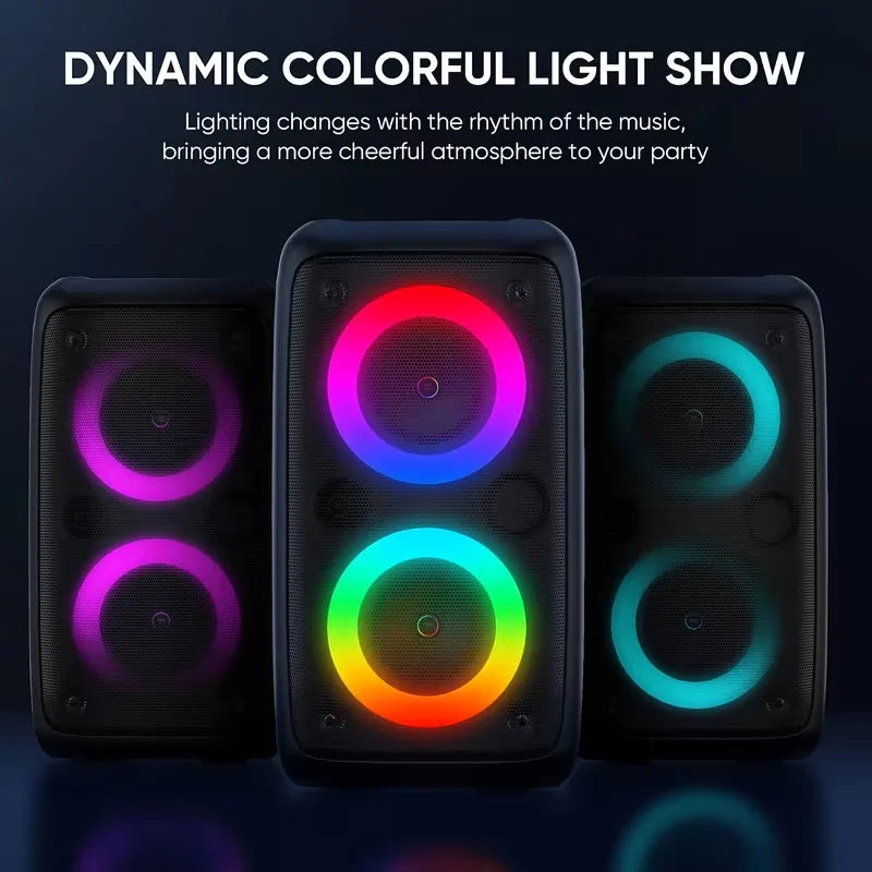 Altavoz Bluetooth profesional grande de 9900 Hz con micrófono, diseño portátil, incluye subwoofer Party Box, luces LED, compatible con funciones BT/USB/TF/AUX/FM/TWS/MIC/EQ, karaoke profesional. Regalo ideal para cumpleaños.