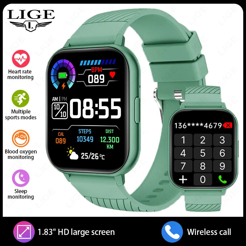 Reloj inteligente deportivo de moda LIGE con Bluetooth, oxígeno en sangre, frecuencia cardíaca, compatible con llamadas de voz Bluetooth, pantalla LCD, regalo para hombres y mujeres 2025