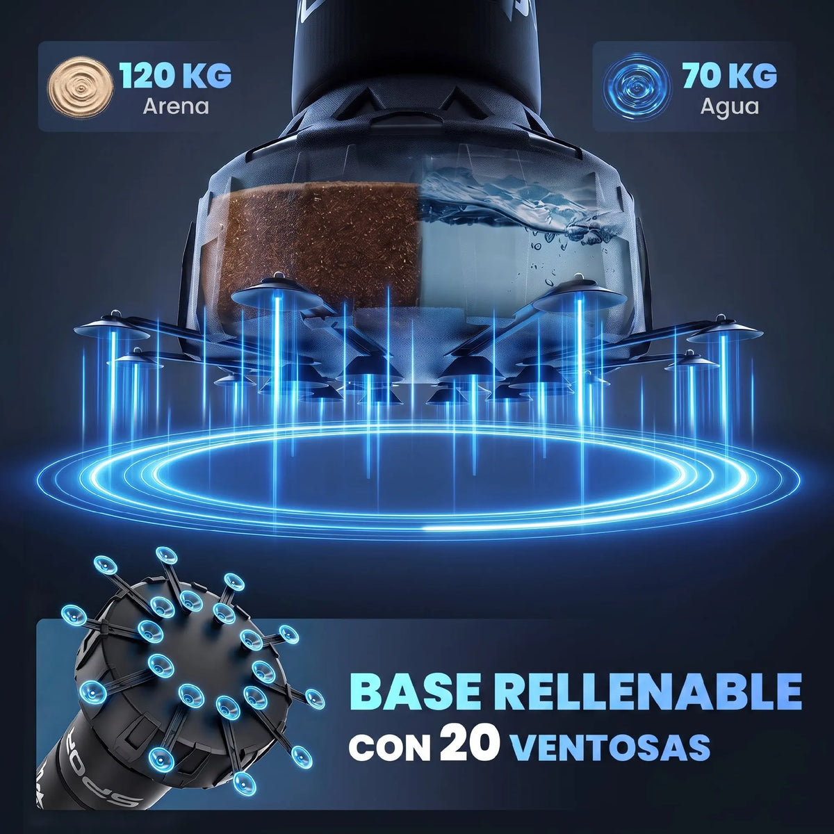 SPORTNOW Saco de Boxeo de Pie para Adultos 180 cm, Punching Ball Pesado con 20 Ventosas, Absorción de Impactos, Guantes, Base Rellenable de Arena 120 kg o Agua 70 kg, para Kickboxing, MMA, Muay Thai