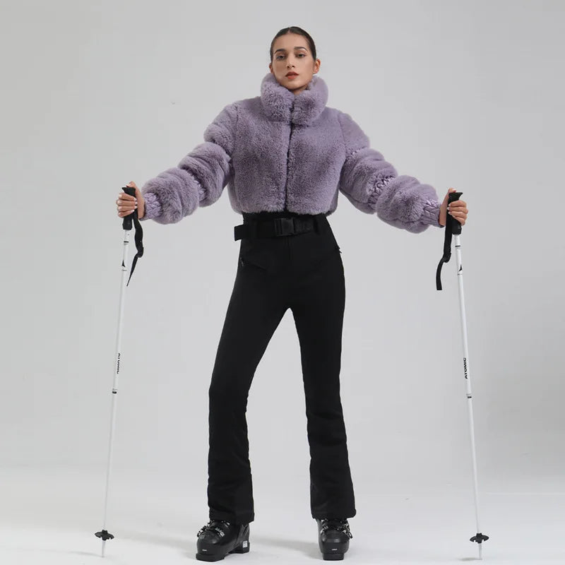 GSOU SNOW Trajes de esquí para mujer Traje de nieve de una pieza Snowboard Piel sintética Mono delgado Aislamiento general A prueba de viento Invierno al aire libre