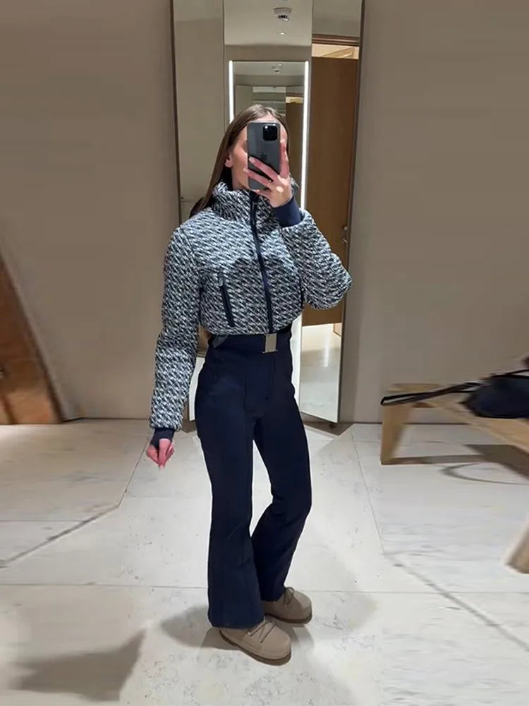 Mono de esquí para mujer, abrigos con cinturón y cierre de cuello levantado, pantalones acampanados, ropa de abrigo cálida para invierno, conjuntos de una pieza para deportes de nieve