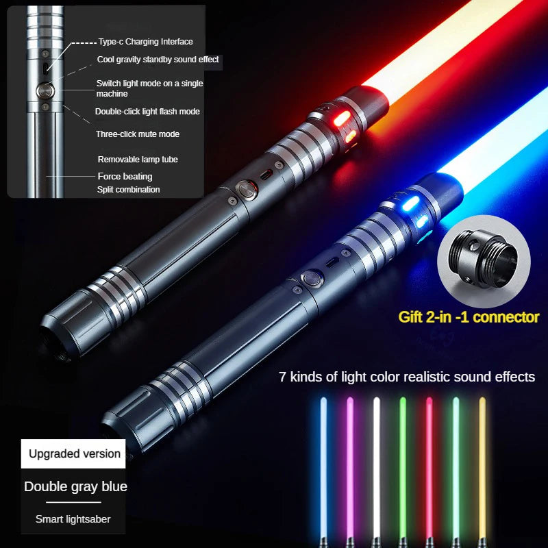 Juguete de espada láser de metal, sable de luz RGB con 7 colores, sonido, efectos Force FX, FOC Blaster, espada láser Jedi para niños, regalo
