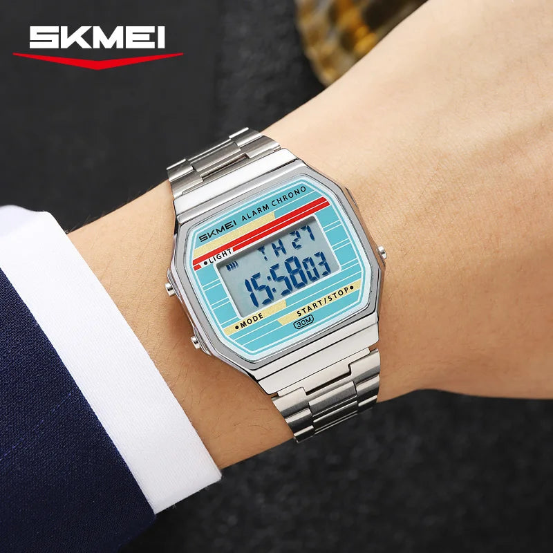 Reloj digital electrónico clásico SKMEI 2514 con cronómetro y alarma, estilo retro para hombre