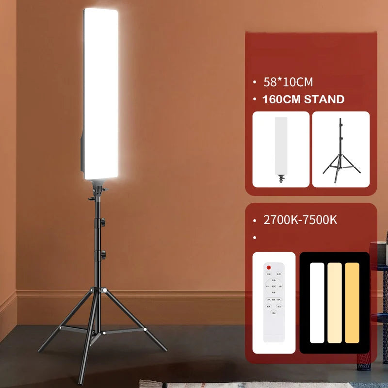 Lámpara de relleno de gran tamaño para estudio fotográfico, Panel de Video LED, iluminación de fotografía con soporte de trípode, brazo largo, enchufe de la UE para transmisión en vivo