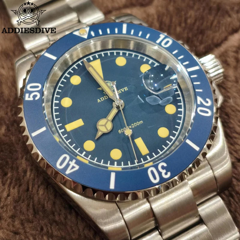 Reloj de cuarzo ADDIESDIVE para hombre, 41 mm, lujo, bisel de cerámica, acero inoxidable 316L, luminoso C3, reloj de buceo resistente al agua 200 m AD2054