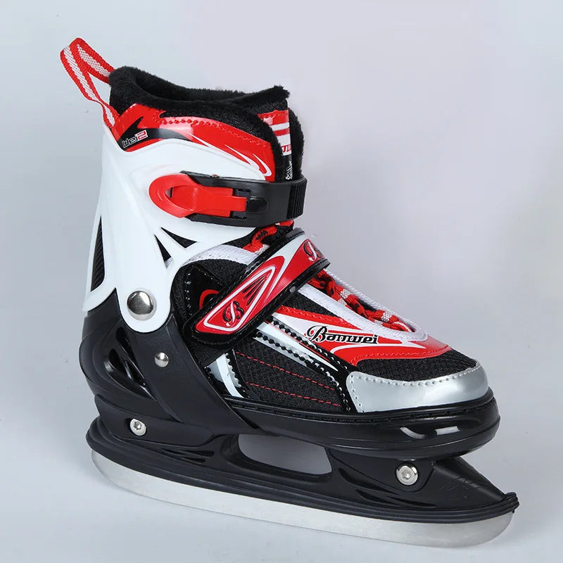 Patines de hielo y patines de ruedas de tamaño ajustable con forro térmico grueso y cálido para niños, hombres y mujeres.