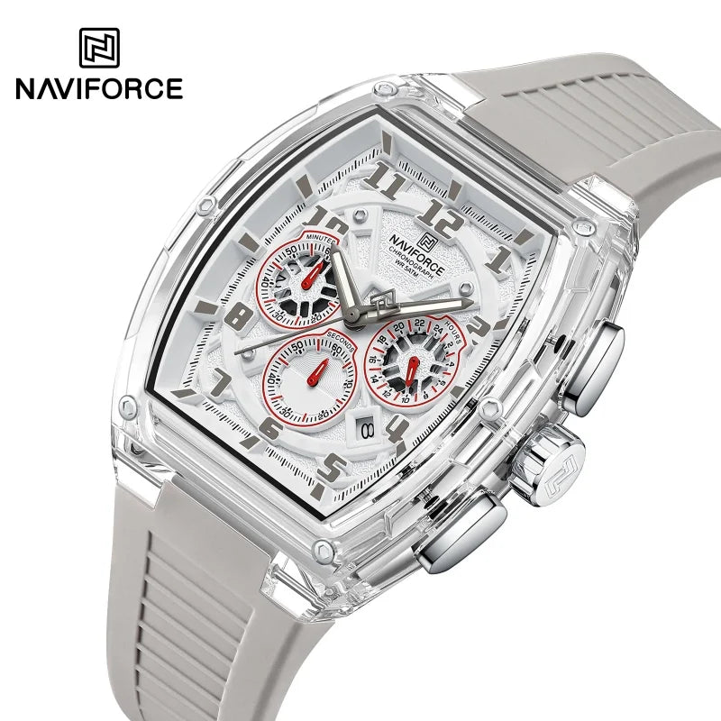 Reloj de cuarzo a la moda NAVIFORCE para hombre, cronógrafo, resistente al agua 50M, luminoso, correa de silicona, reloj deportivo para estudiante, uso diario