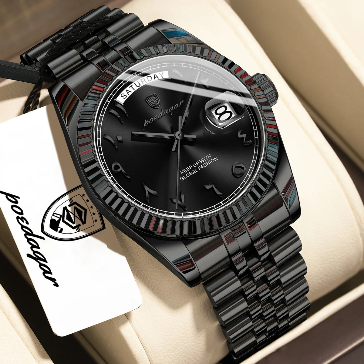 Reloj para hombre POEDAGAR de diseño moderno, de acero inoxidable, resistente al agua, estilo ejecutivo, con fecha, día de la semana, cuarzo, creativo, reloj de pulsera para hombre.