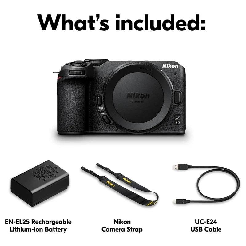 Cámaras Nikon originales, video 4K UHD, cámara sin espejo Z30 con pantalla táctil abatible, formato DX, para creadores de contenido y fotógrafos.