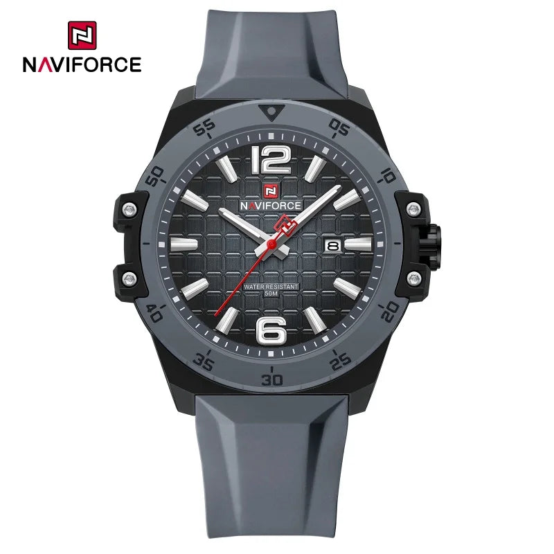 NAVIFORCE 50m Waterproof Men's Watch Silicone Strap Quartz Movement Stylish Fashion Casual Sports Wristwatch for Male Gift