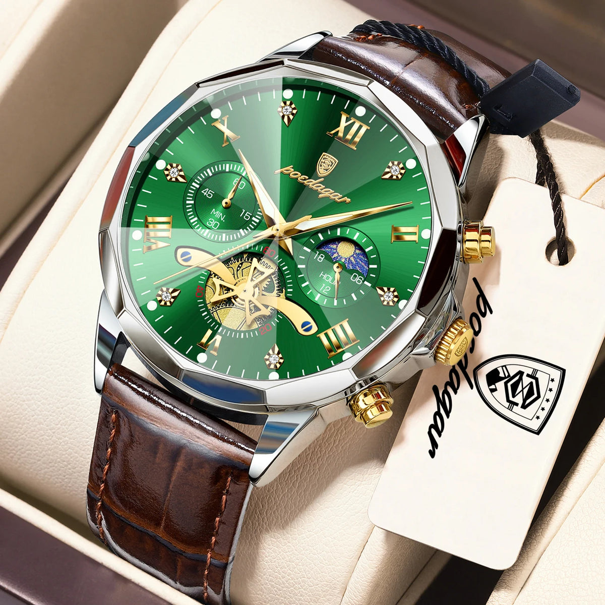 Reloj de cuarzo para hombre POEDAGAR, de lujo, cronógrafo, resistente al agua, luminoso, estilo militar, de piel, para negocios