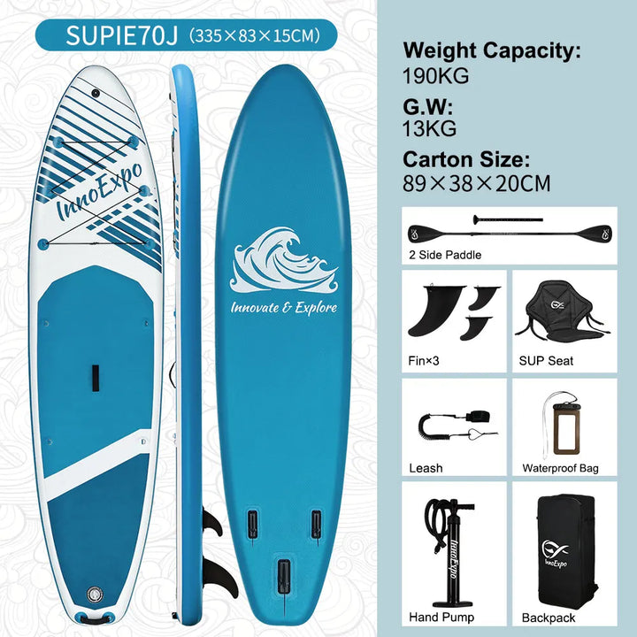 Tabla de Paddle Surf Inflable InnoExpo de 320-350 cm, Tabla de Surf SUP Antideslizante para Deportes Acuáticos con Accesorios