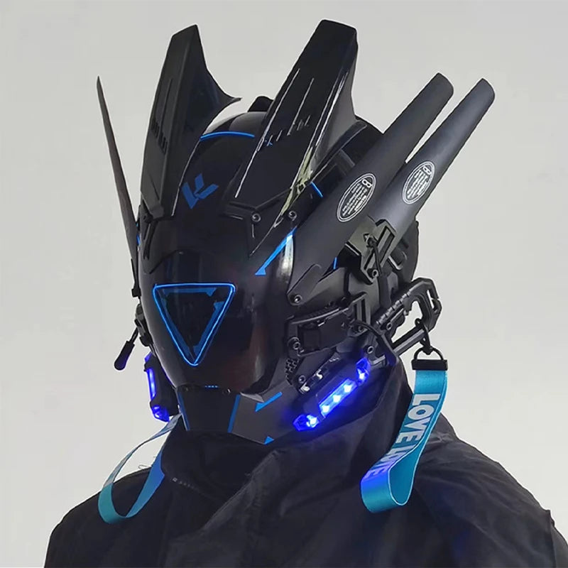 Máscara de casco nuevo Cyberpunk Samurai Robot Tech Shinobi especial Punk Techwear con luz Led máscara de Cosplay juguete niños regalo de Halloween ﻿