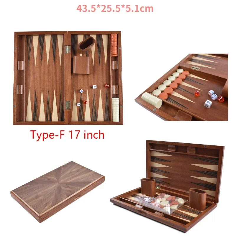 Juego de ajedrez y backgammon de lujo de madera de 11-17 pulgadas, tablero de backgammon grande plegable, ajedrez profesional hecho a mano, juego de mesa familiar, regalo